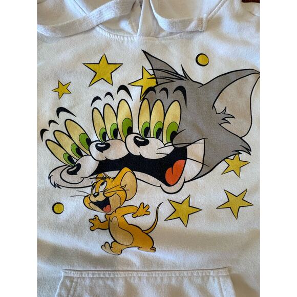 Tom and Jerry White Hoodie Size Large Cotton Polyester Cartoon Graphics Pocket - Picture 8 of 10